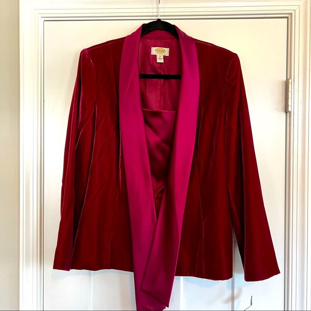 NWT Talbots Petite 16 Velvet Shaw Collar Blazer w/ Built Cranberry w/ Silky Top